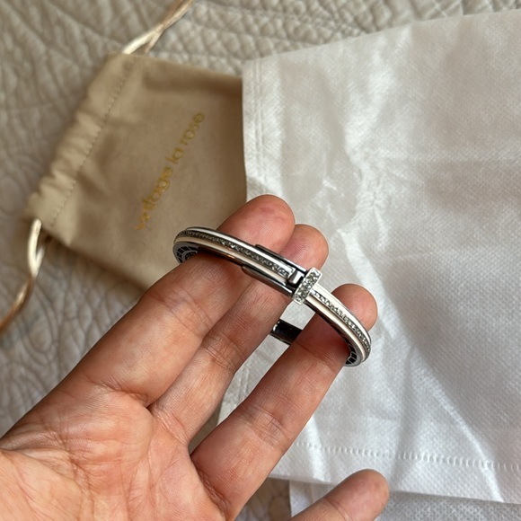 Vintage La Rose White Enamel Silver Diamonds Bangle Bracelet with Clasp - Picture 11 of 15